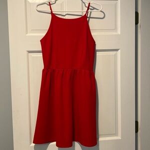 Red high neck mini dress